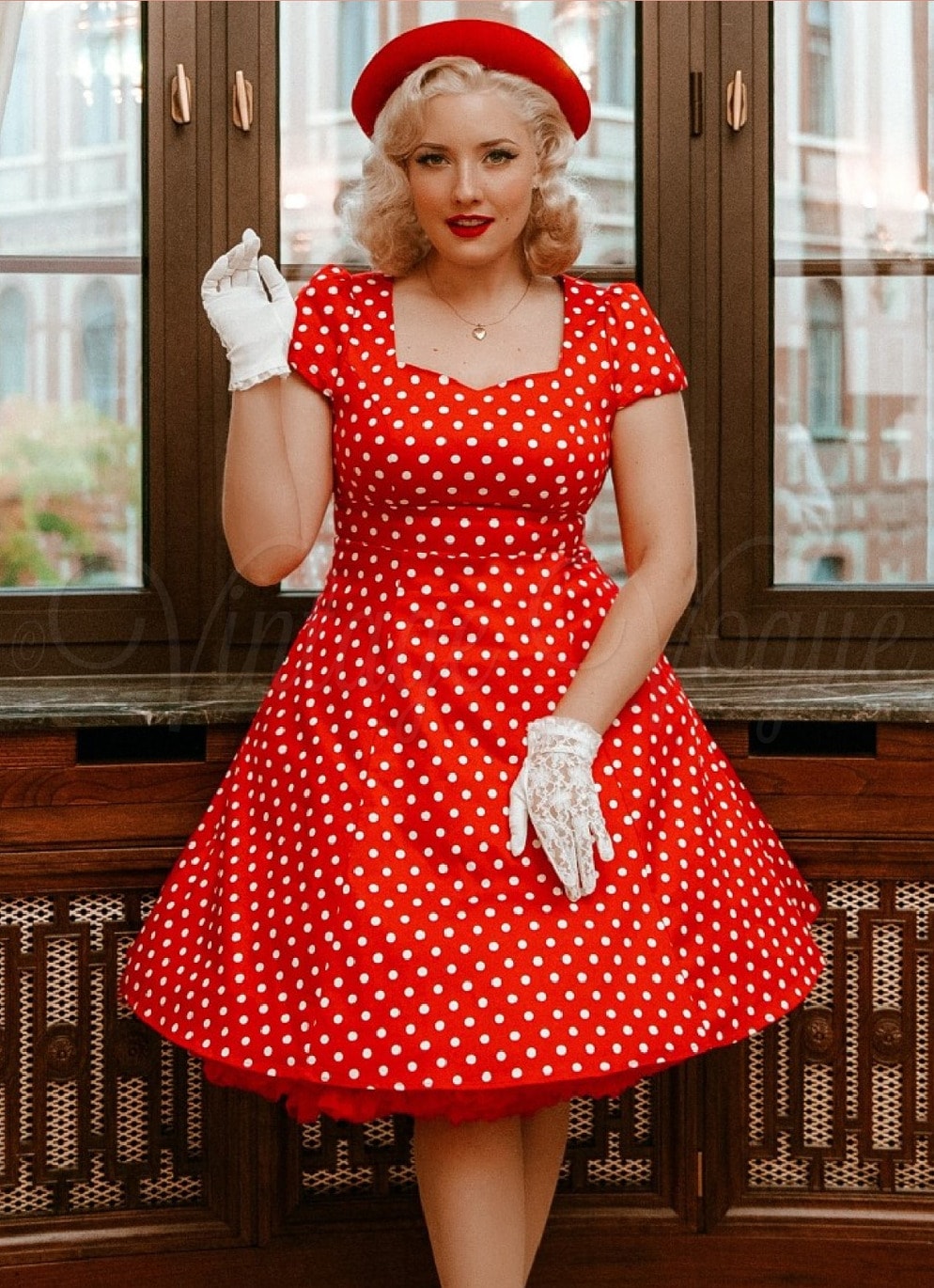 Dolly and Dotty 50's Retro Rockabilly Swing Kleid Claudia Polka Dot Dress in Rot punkte gepunktet 1695ah