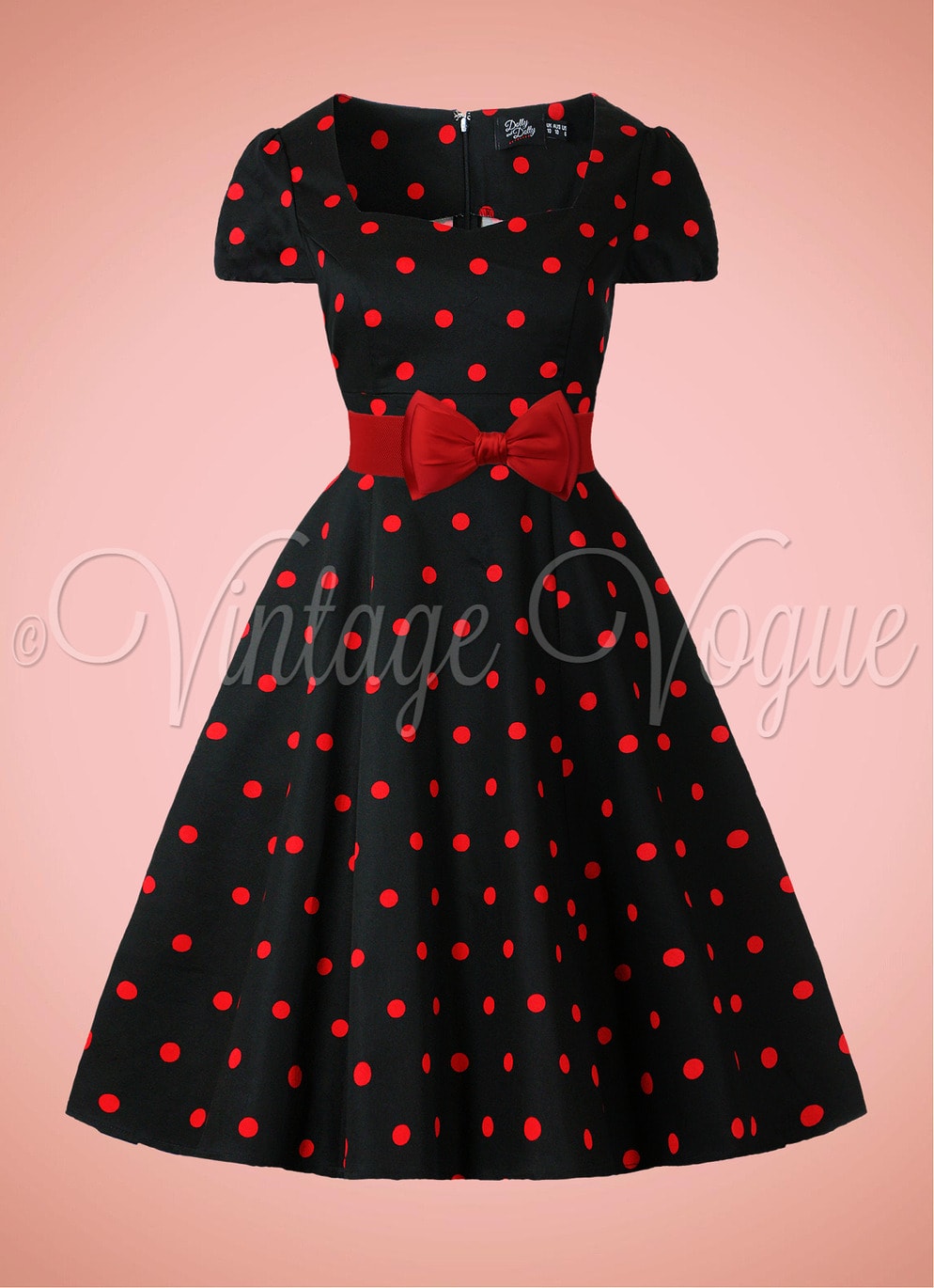 Dolly and Dotty 50's Retro Rockabilly Swing Kleid Claudia Spreaded Dot Dress in Schwarz Rot Punkte gepunktet 50er Jahre Kleid 1695-10