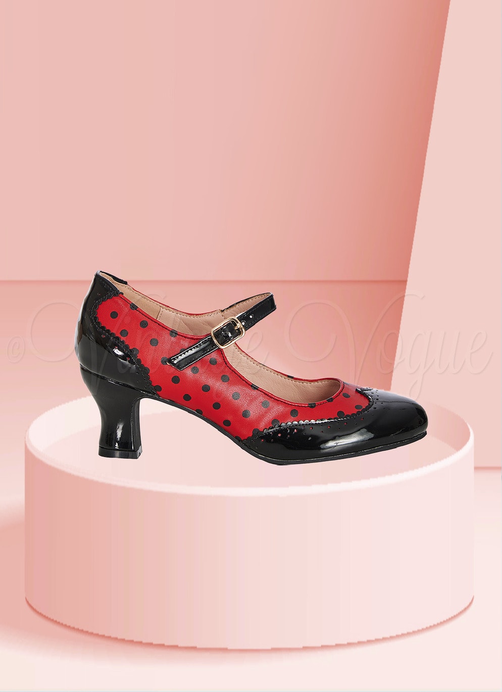 Banned 50er Jahre Retro Polka Dot Riemchen Pumps Schuhe "Steppin Style Heels" in Rot