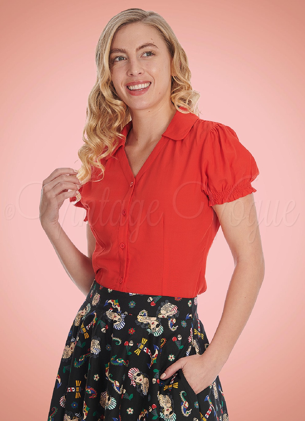 Banned Banned Retro Vintage Basic Bluse Jane Blouse in Rot BL14147-RED