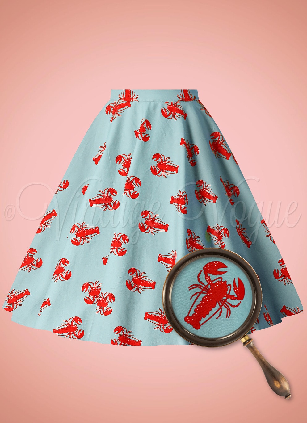 Banned Retro High Waist Hummer Tellerrock Lobster Love Swing Skirt in Hellblau SK25497