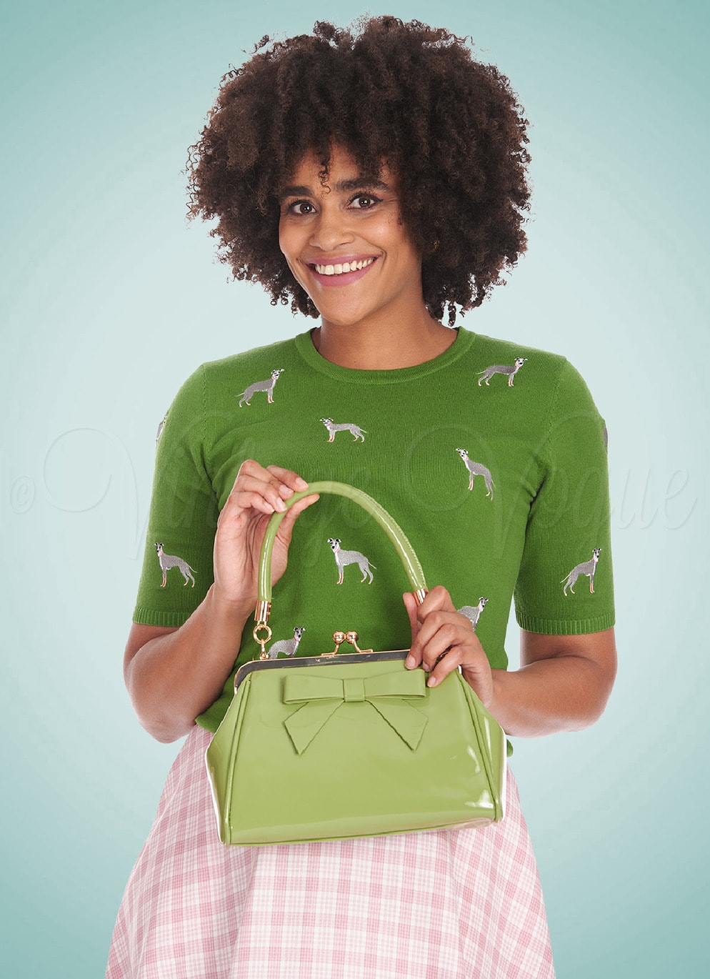 Banned Retro Lack Schleifen Handtasche Tasche “California Nights Bag” in Apfelgrün