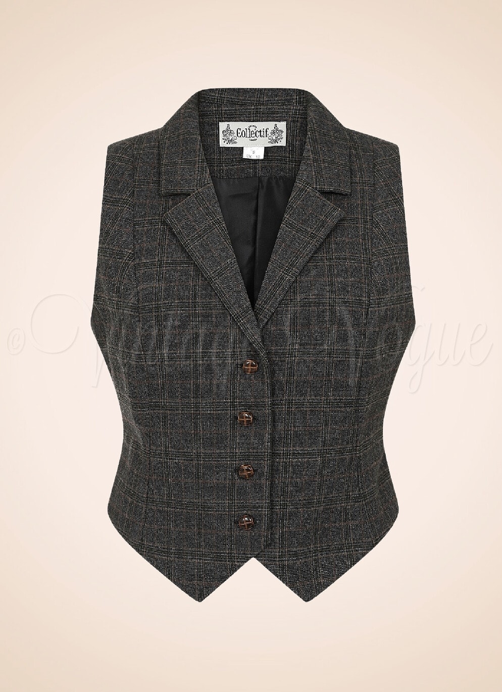 Collectif 40er Jahre Vintage Academia Dandy Weste Professor Check Waistcoat in Grau