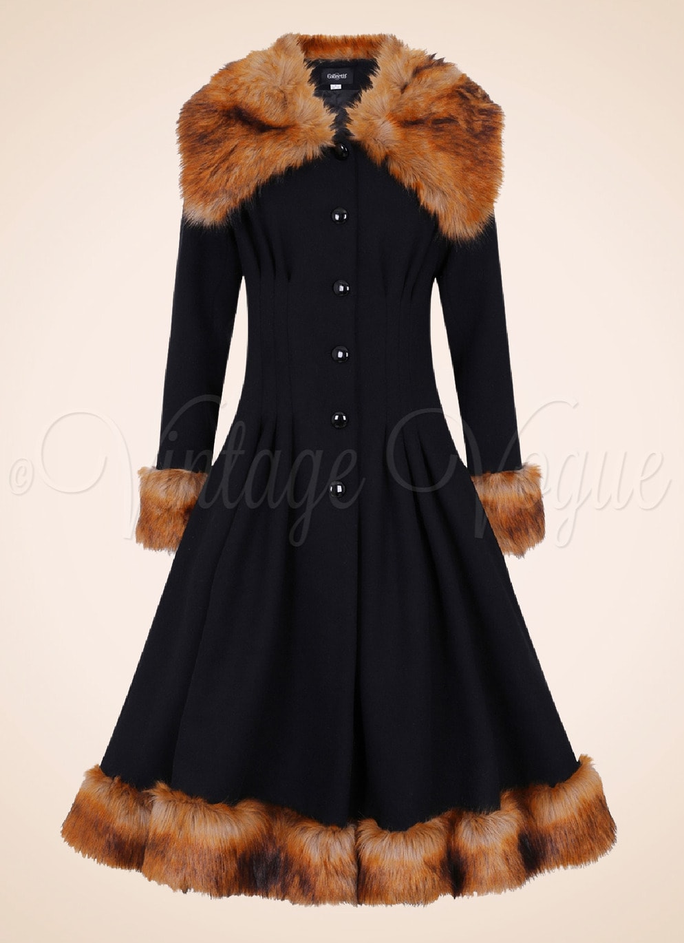 Collectif 50er Jahre Vintage Mantel Wintermantel Pearl Swing Coat in Schwarz
