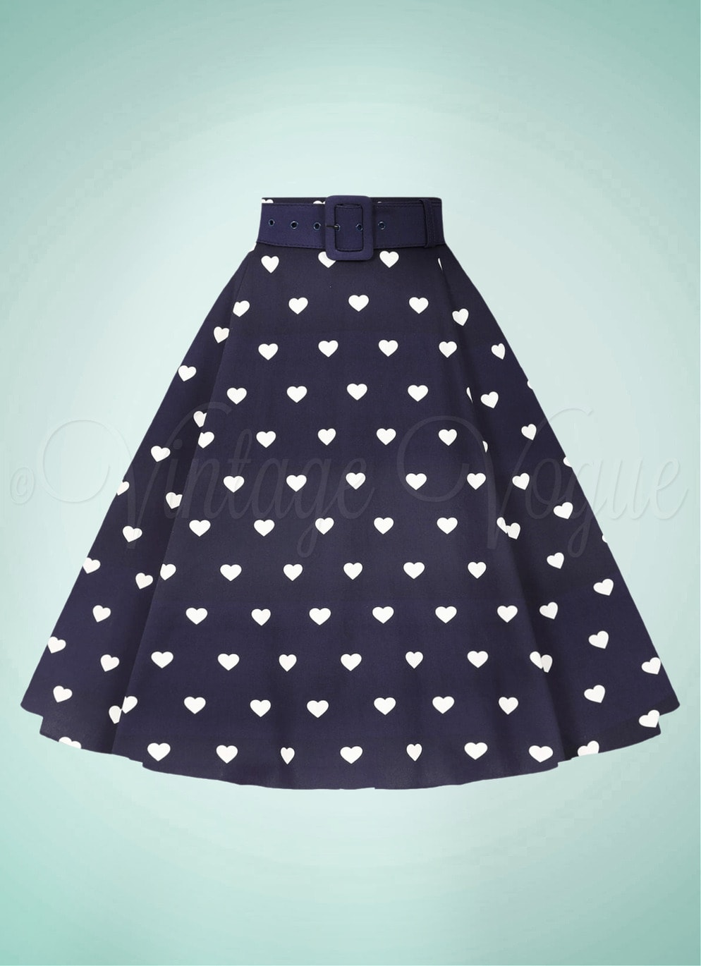 Collectif Retro Herzen Muster A-Linie Swing Rock Emmie Heart Ahoy Skirt in Navy Blau 50er Jahre Vintage