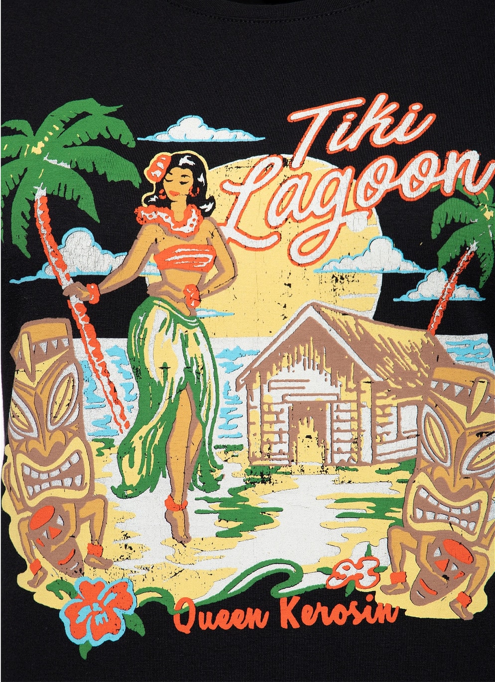 Queen Kerosin 50er Jahre Retro Rockabilly T-Shirt "Tiki Lagoon" in Schwarz