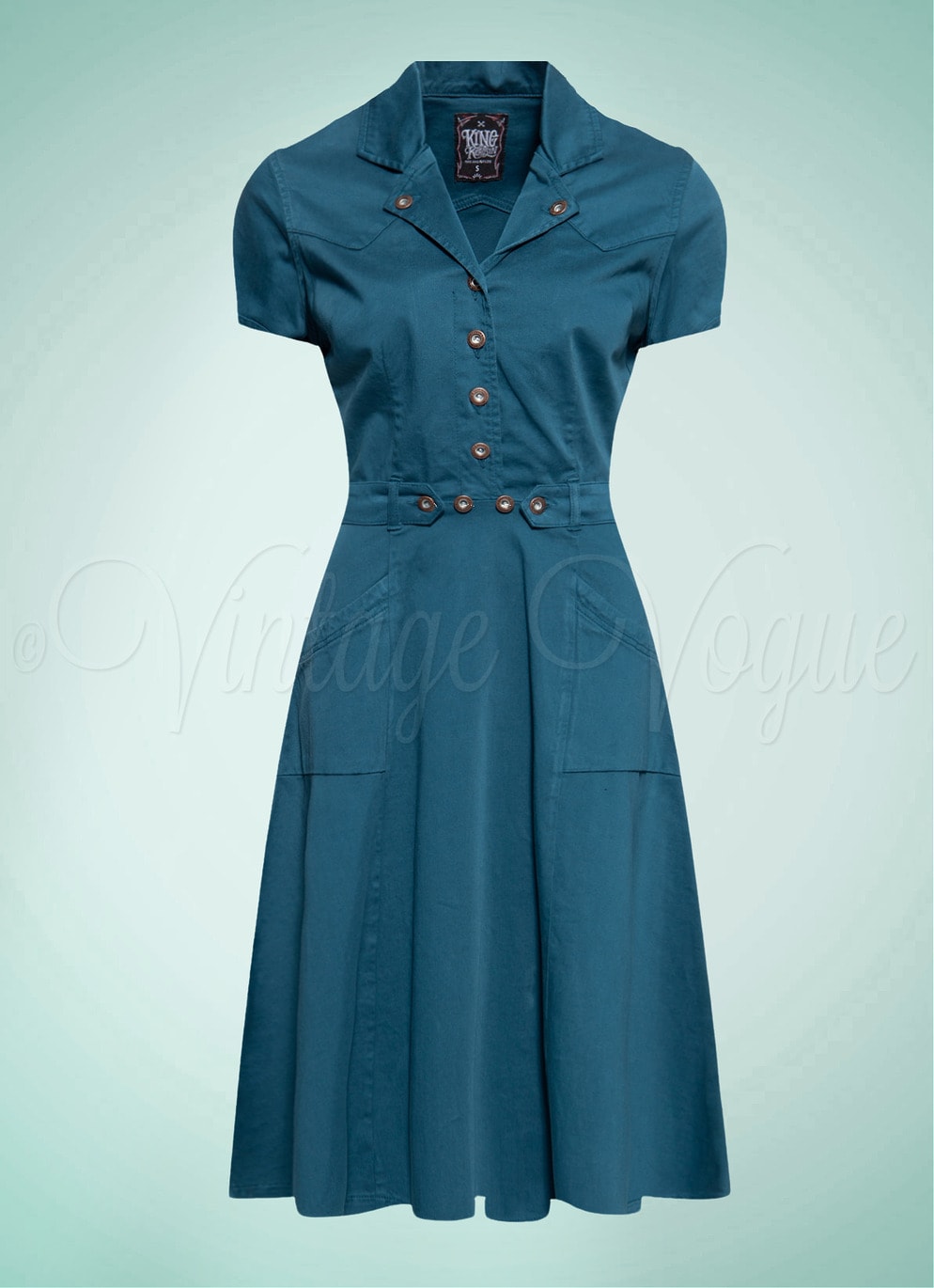 Queen Kerosin 50er Jahre Retro Vintage Rockabilly Jeans Kleid 50's Swing Dress in Petrol QK5201015000-402