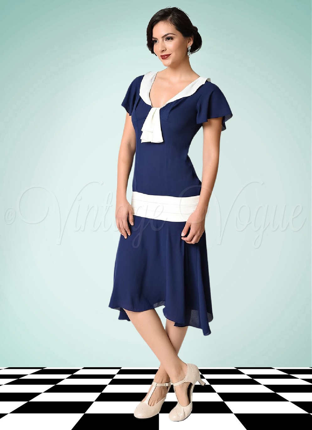 Unique Vintage 20er Jahre Vintage Flapper Charleston Kleid Wilshire Dress in Navy Blau