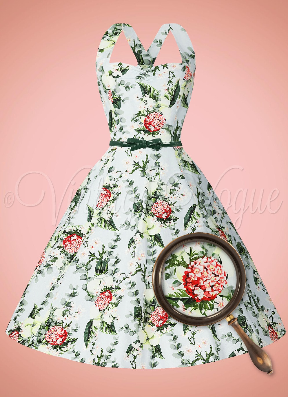 Banned Retro 50's Vintage Pin-Up Floral Kleid Bloom Swing Dress in Hellblau 50er Jahre Petticoat Damenkleid Blumen Rosen Geblümt Hochzeitsgast Sommerkleid