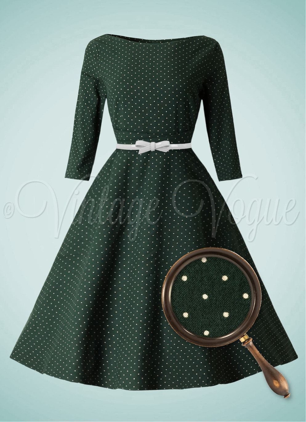 Banned Retro 50's Vintage Polka Punkte Swing Winter Kleid Cosy Spot Dress in Grün 50er Jahre Petticoat Langarm Damenkleid Punkte Polka Dots gepunktet tupfen