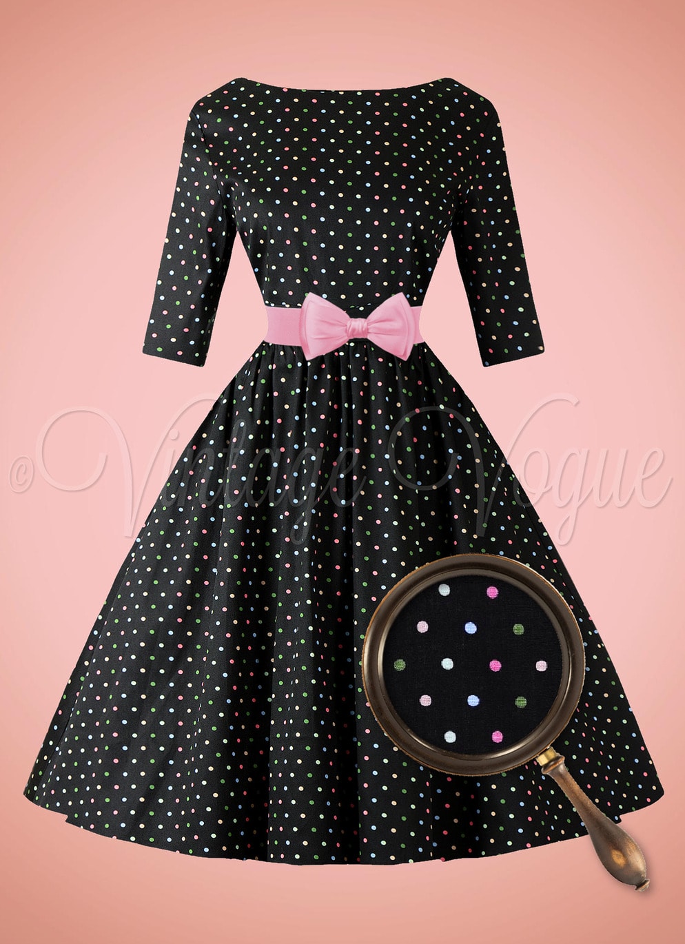 Banned Retro 50's Vintage Polka Punkte Swing Winter Kleid Spot Dress in Schwarz 50er Jahre Petticoat Langarm Damenkleid Punkte Polka Dots gepunktet tupfen