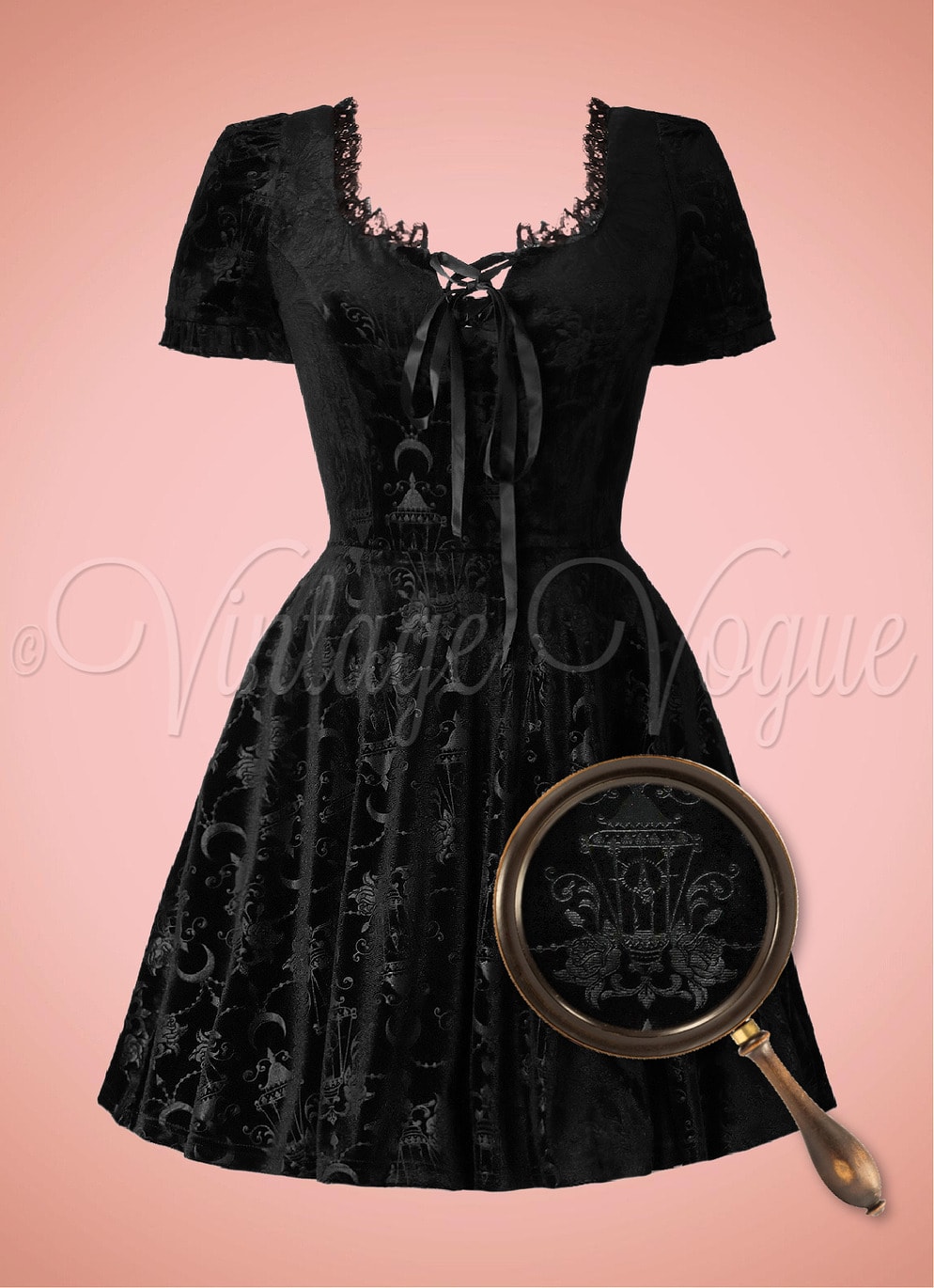Banned Retro Vintage Gothic Samt Mini Kleid Chandelier Dress in Schwarz Goth Gothic