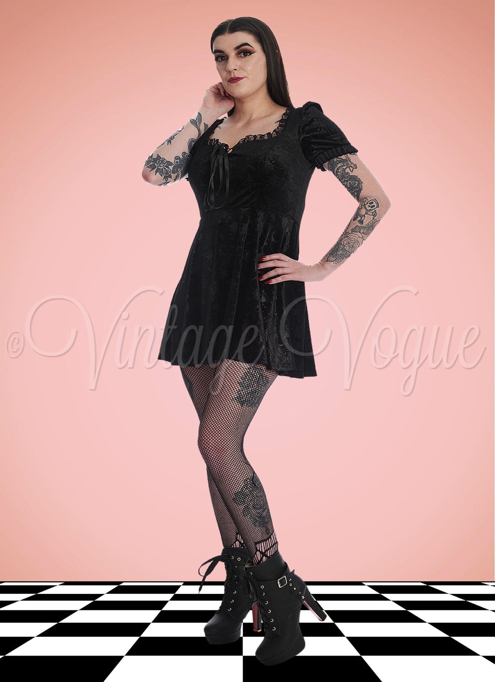 Banned Retro Vintage Gothic Samt Mini Kleid Chandelier Dress in Schwarz Goth Gothic