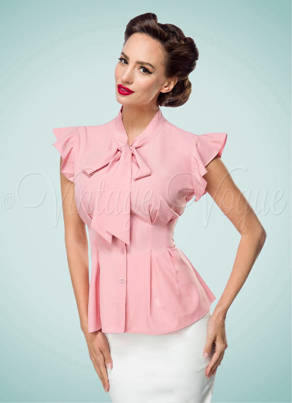 Belsira 40er Jahre Retro Vintage Schluppen Bluse in Rosa