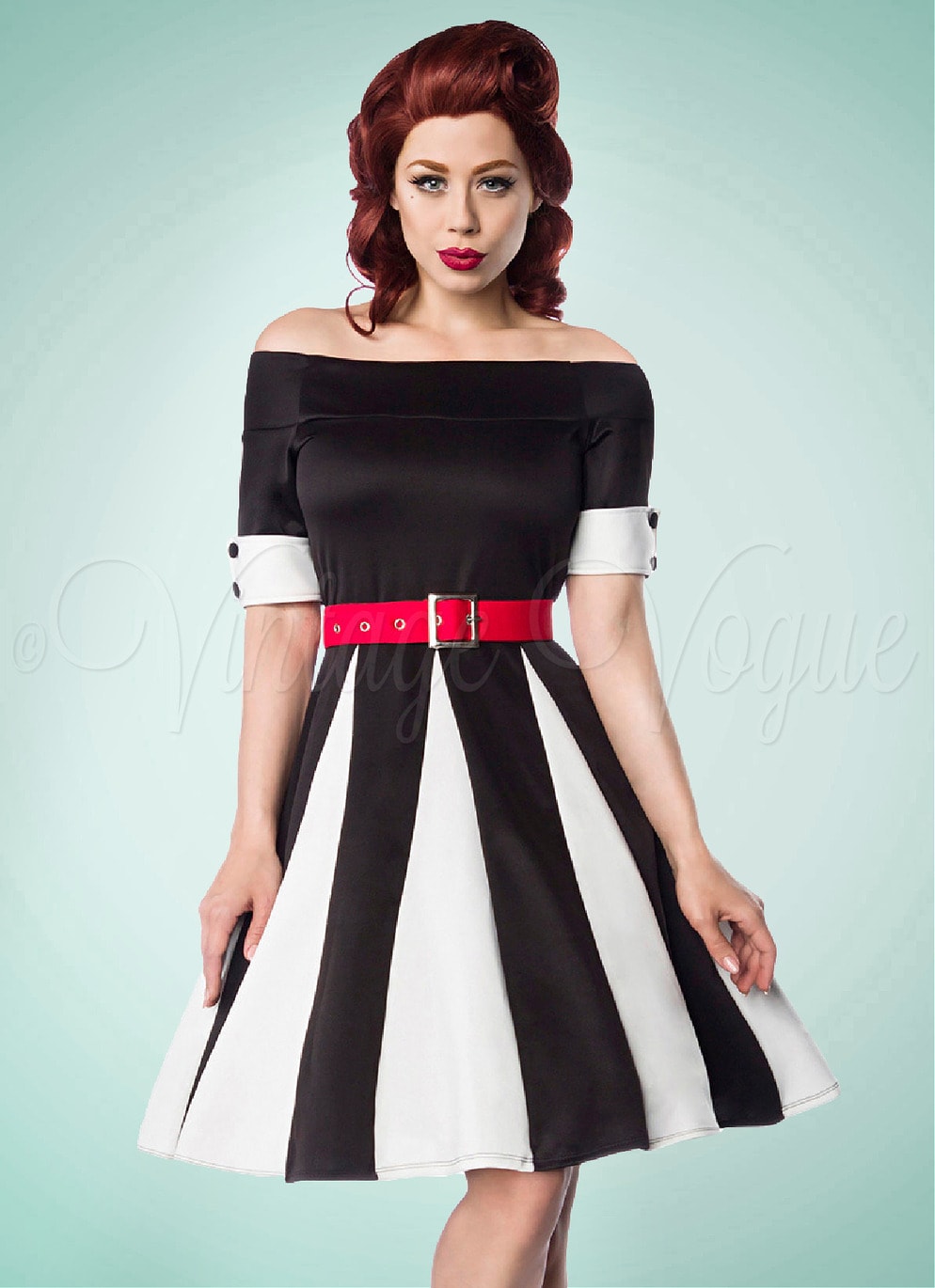 Belsira 50er Jahre Retro Rockabilly 2-Tone Swing Kleid in Schwarz Weiß 50er Jahre Petticoat Damenkleid Dress Jive Lindy Hop Damen Kleid
