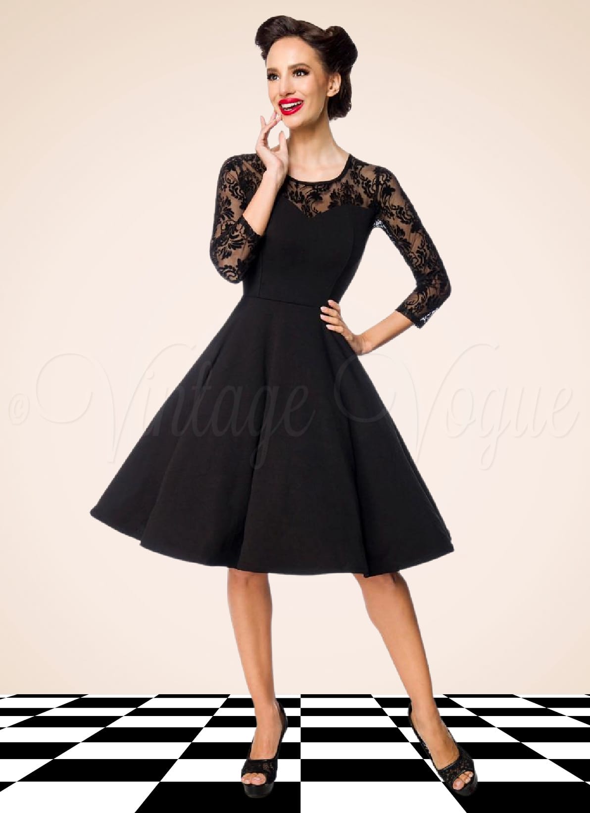 Belsira 50er Jahre Vintage Retro Swing Spitzen Mesh Kleid in