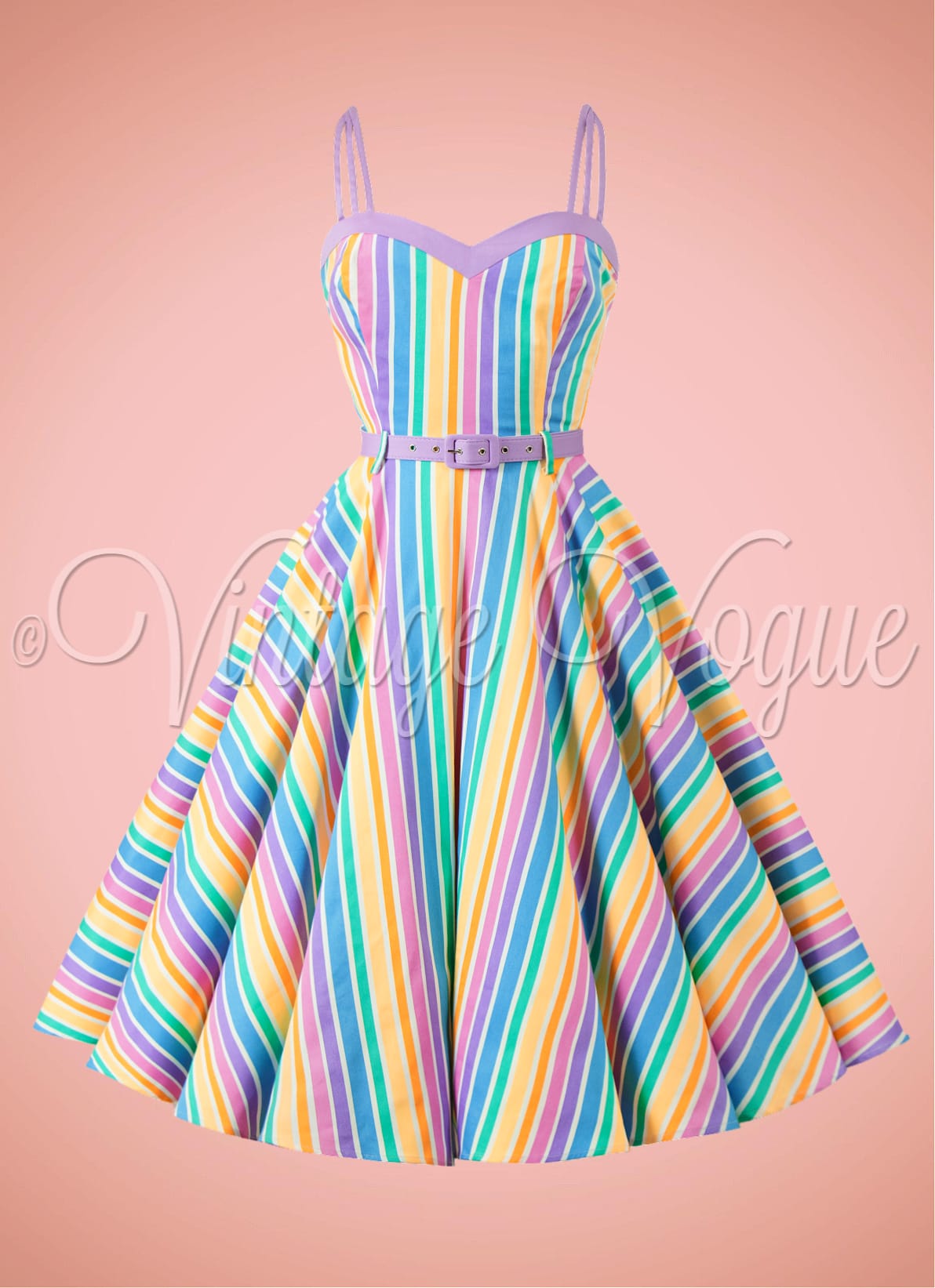 Collectif 50 s Retro Regenbogen Streifen Swing Kleid Nova Rainbow Stripes Dress in Bunt Vintage Vogue