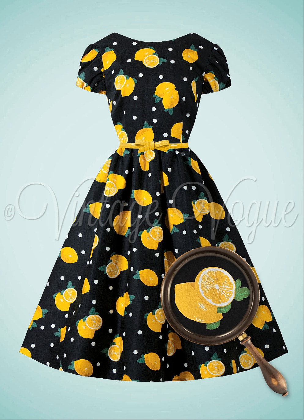 Collectif 50's Retro Rockabilly Zitronen Swing Kleid Demira Lemon Dress in Schwarz 50er Jahre Petticoat Rockabilly Damenkleid Swing Jive Lindy Hop Damen