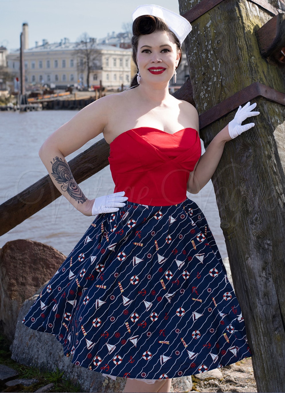 Dolly and Dotty 50's Retro Pin-Up Maritim Swing Kleid Melissa Nautical in Navy & Rot Petticoat Damenkleid Jive Lindy Hop Mottoparty Sommerkleid