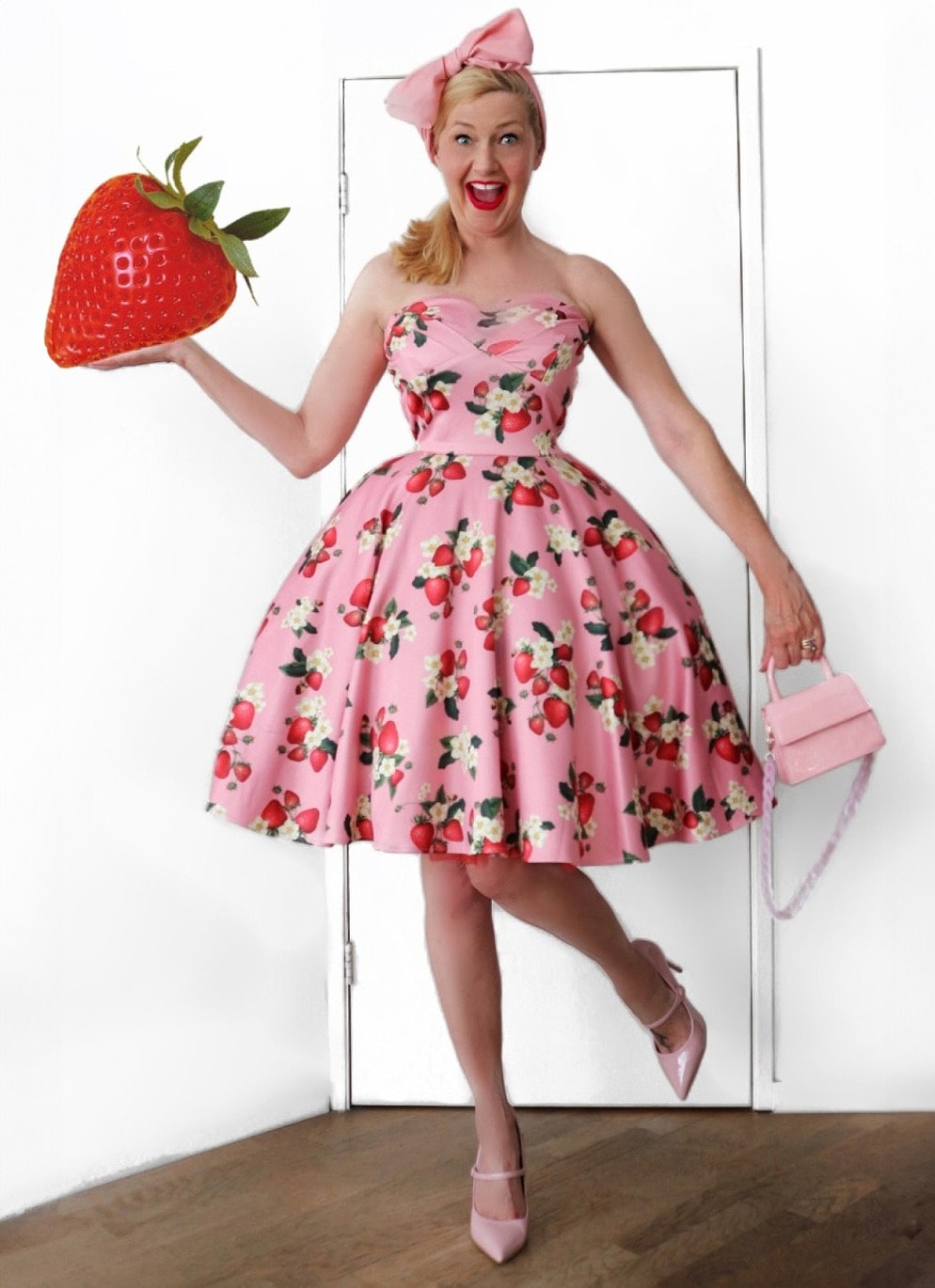 Dolly and Dotty 50's Rockabilly Erdbeeren Swing Kleid Melissa Strawberry in Rosa Retro Petticoat Damenkleid Jive Lindy Hop Mottoparty Sommerkleid