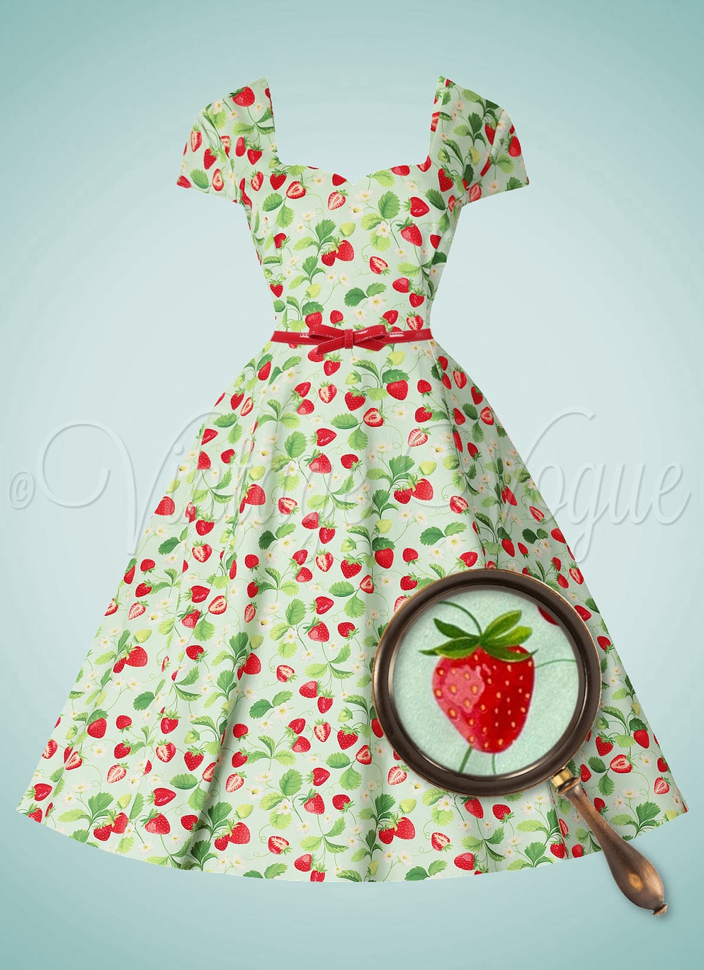 Forever Fifties 50's Pin-Up Retro Erdbeer Swing Kleid Luise Strawberry Dress in Mint Grün 50er Jahre Petticoat Damenkleid Sommerkleid Jive Vintage