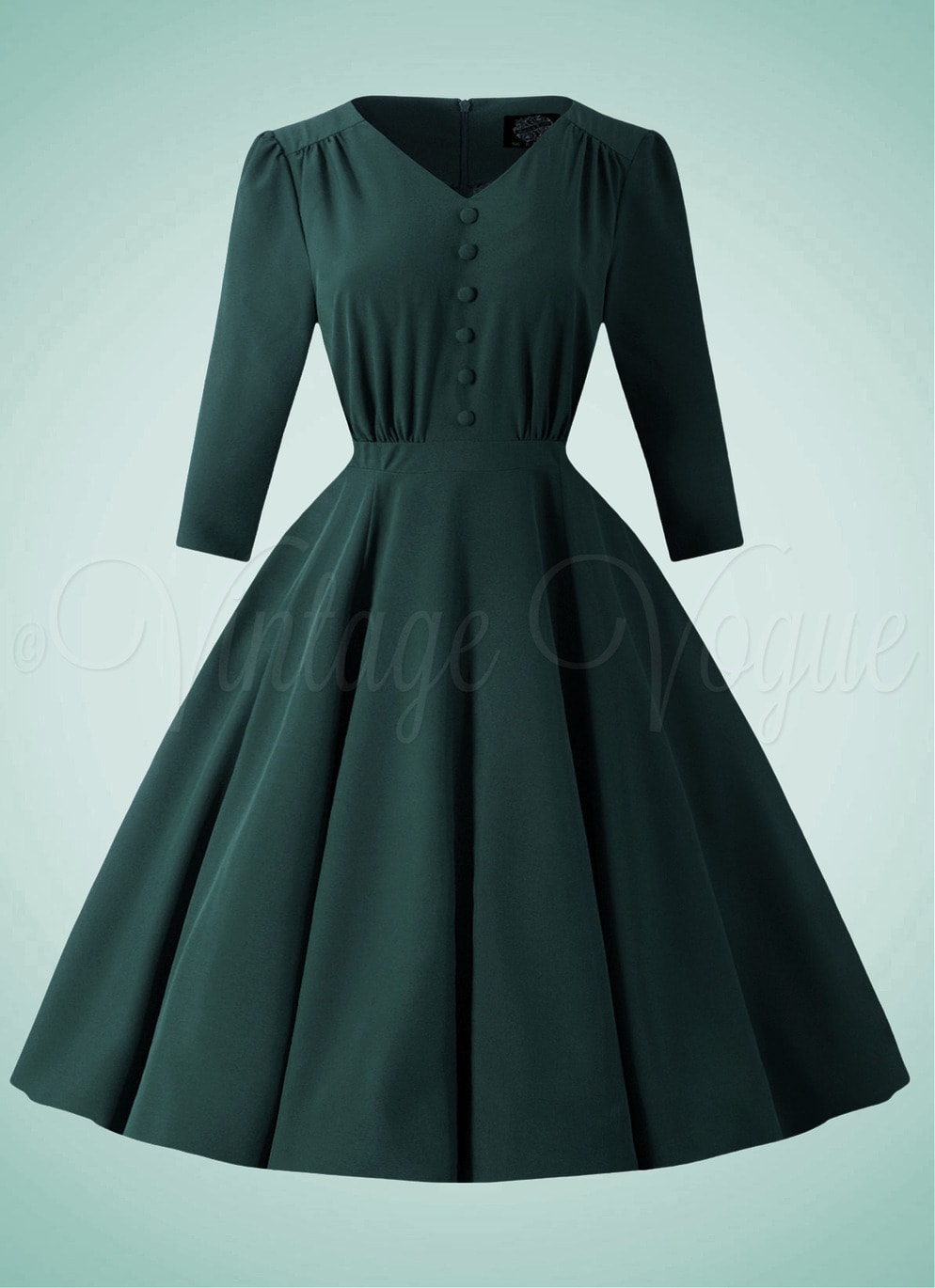 Forever Fifties 50's Retro Vintage Winter Kleid Verde Swing Dress in Dunkelgrün Petticoat Damen Damenkleid Winterkleid Langarm lange Ärmel elegant