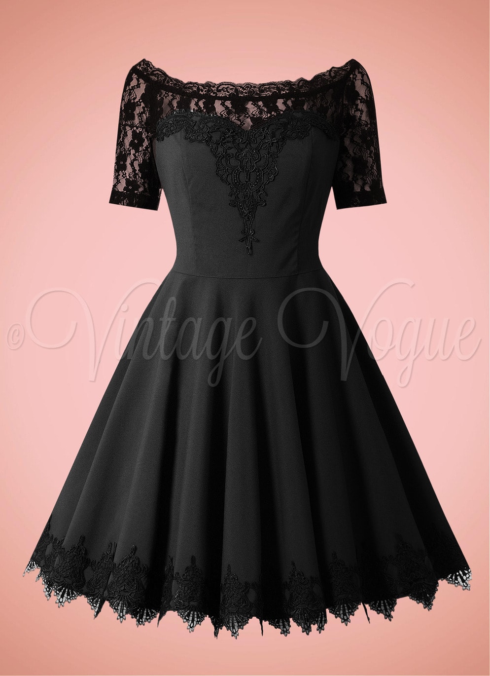Hell Bunny Retro Gothic Mini Spitzen Kleid Amara Lace Dress in Schwarz