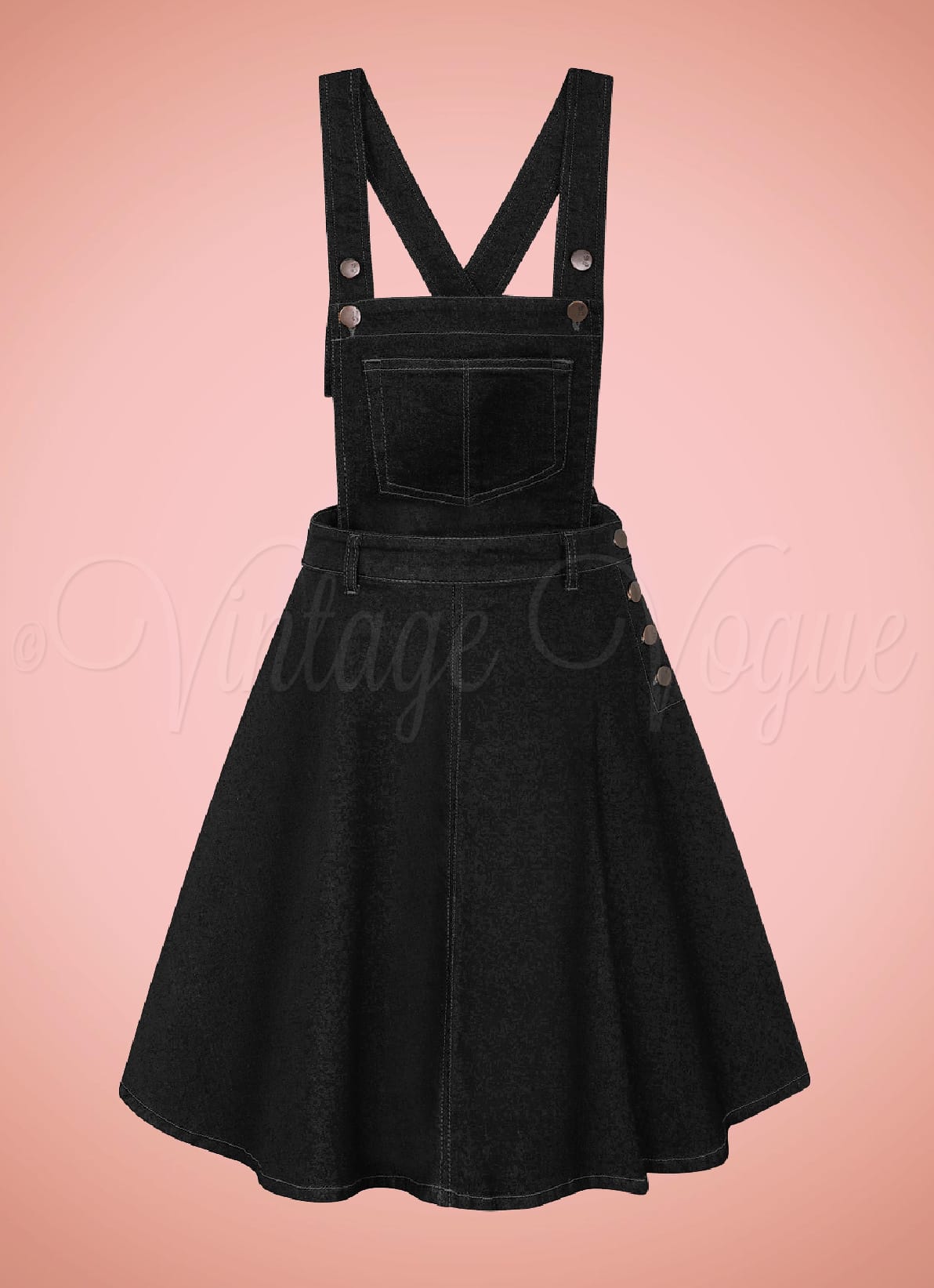 Hell Bunny Rockabilly Workwear Jeans Latz Kleid Dakota Pinafore Dress in Schwarz Vintage Vogue