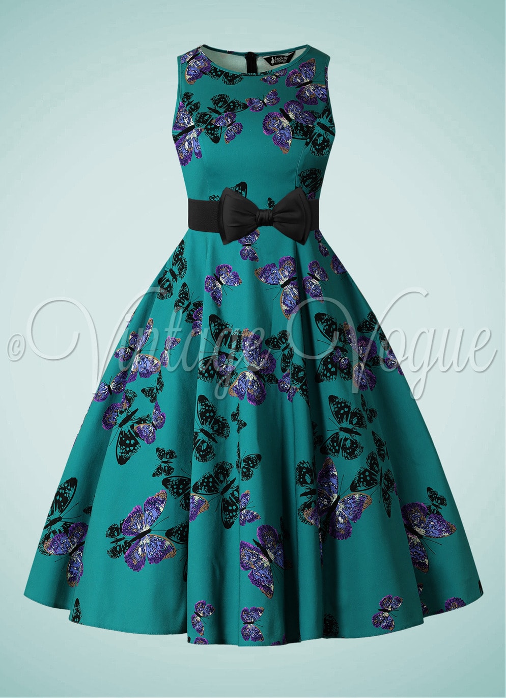 Lady Vintage 50's Retro Schmetterlinge Swing Kleid Butterfly Hepburn Dress in Petrol Grün Türkis Blau 50er Jahre Petticoat Damenkleid Floral Hochzeitsgast Elegant
