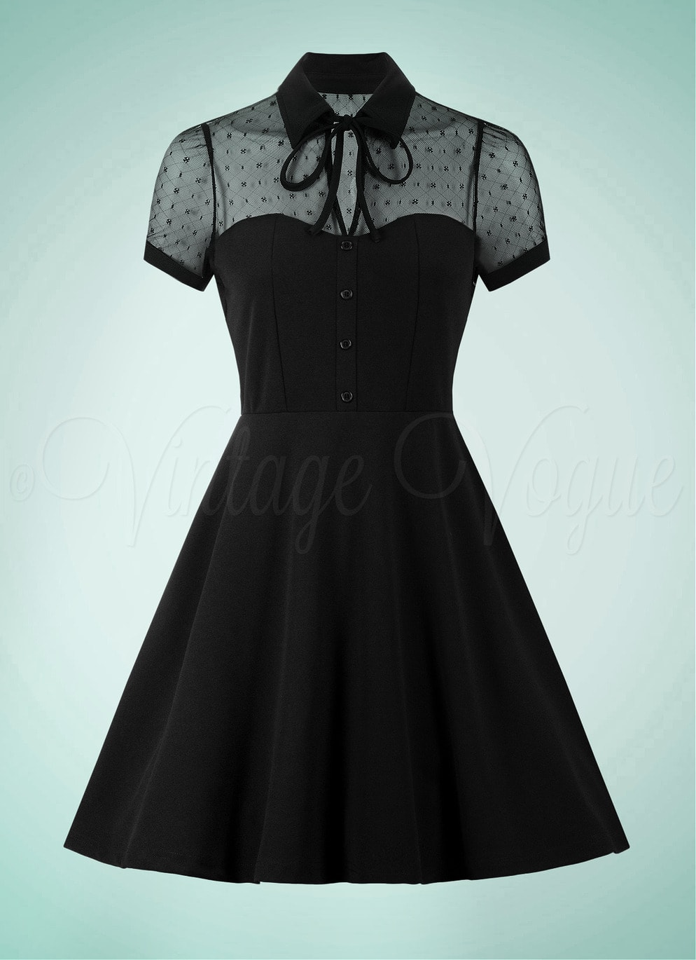 Unique Vintage 60er Jahre Goth Retro A-Linie Kleid Mesh Dress in Schwarz Mesh Tüll Semi Transparent Netzstoff Gothic Halloween