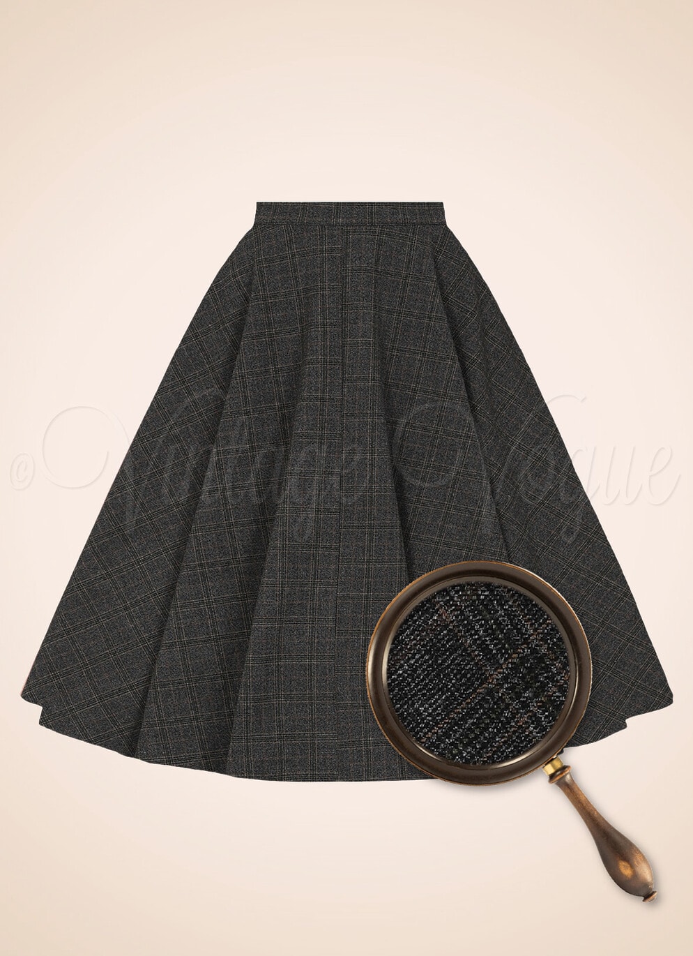 Collectif Vintage Academia Dandy Tartan Teller Rock Professor Check Skirt in Grau Braun Büro Office Business