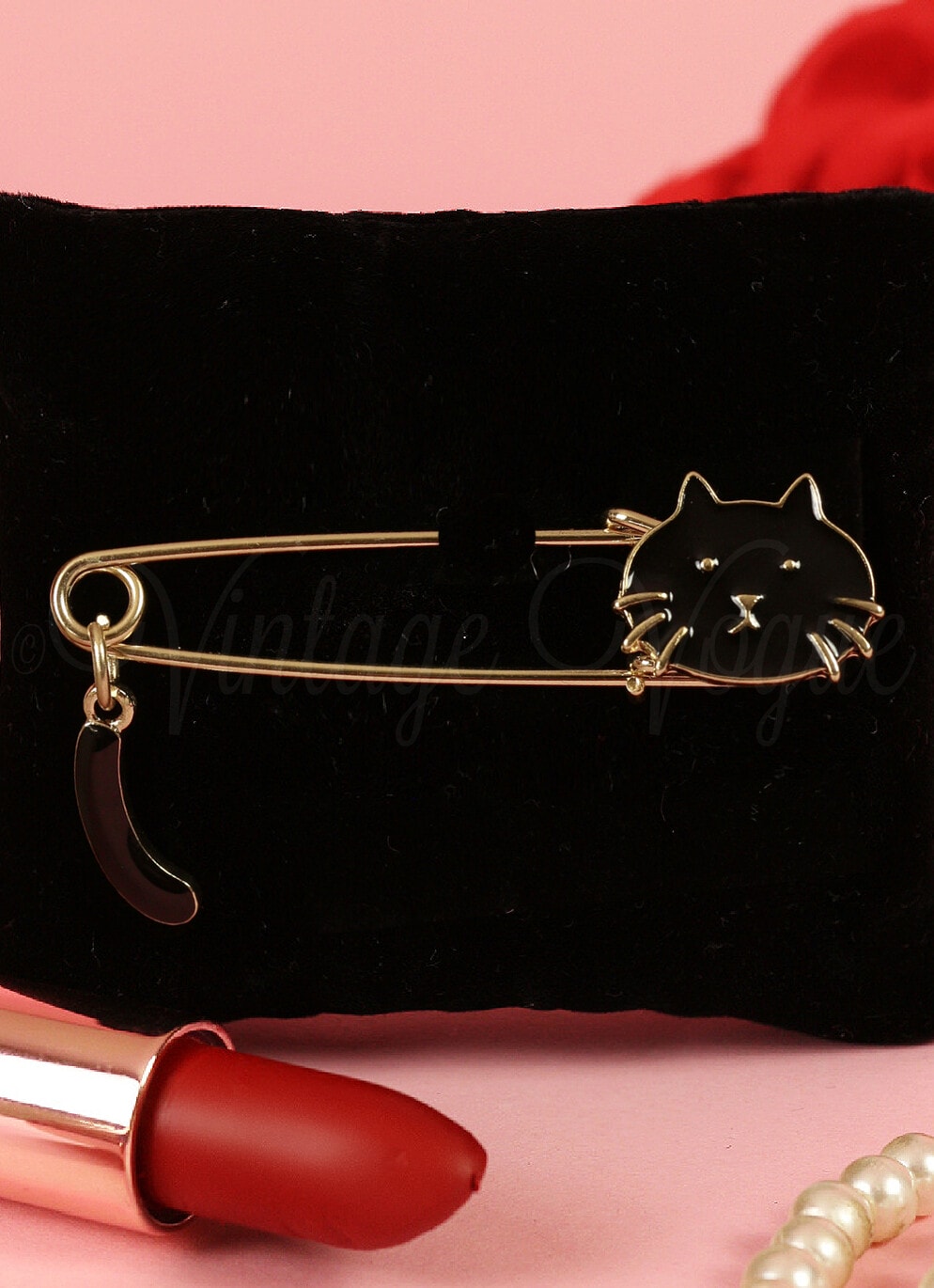 Oh so Retro! Vintage Katzen Brosche Cat Brooch Needle in Schwarz