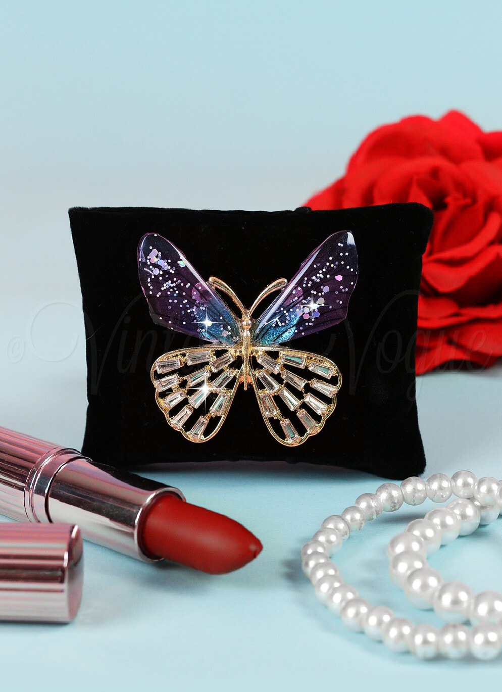 Oh so Retro! Vintage Schmetterling Brosche Butterfly Transparent Brooch in Blau & Lila