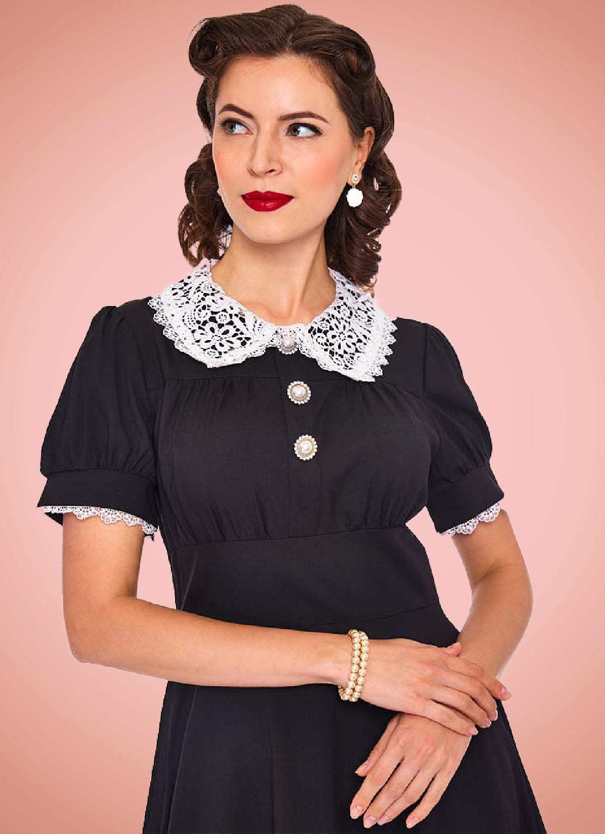 Voodoo Vixen 40er Jahre A-Linie Spitzenkragen Kleid 